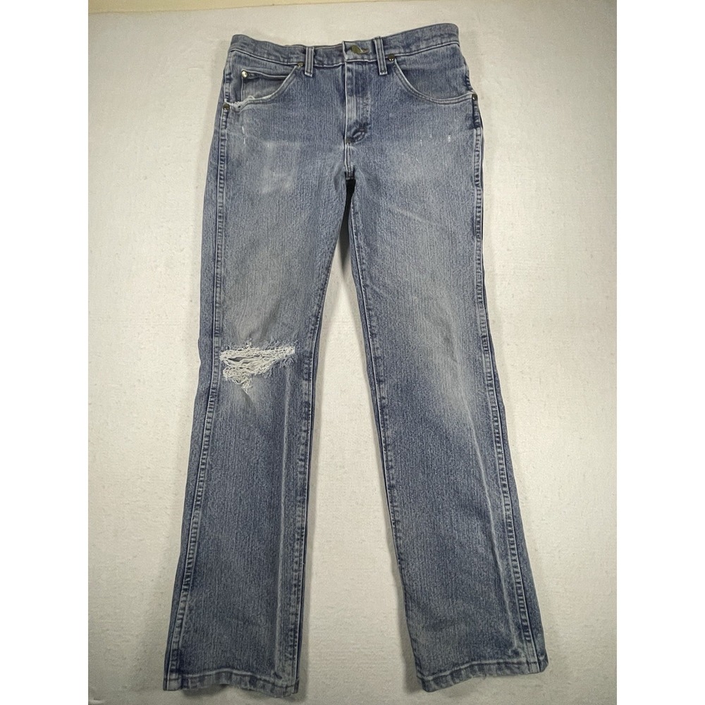 Wrangler Relaxed Fit Bootcut Jeans 32x32 Light Wash Distressed‎ Men's